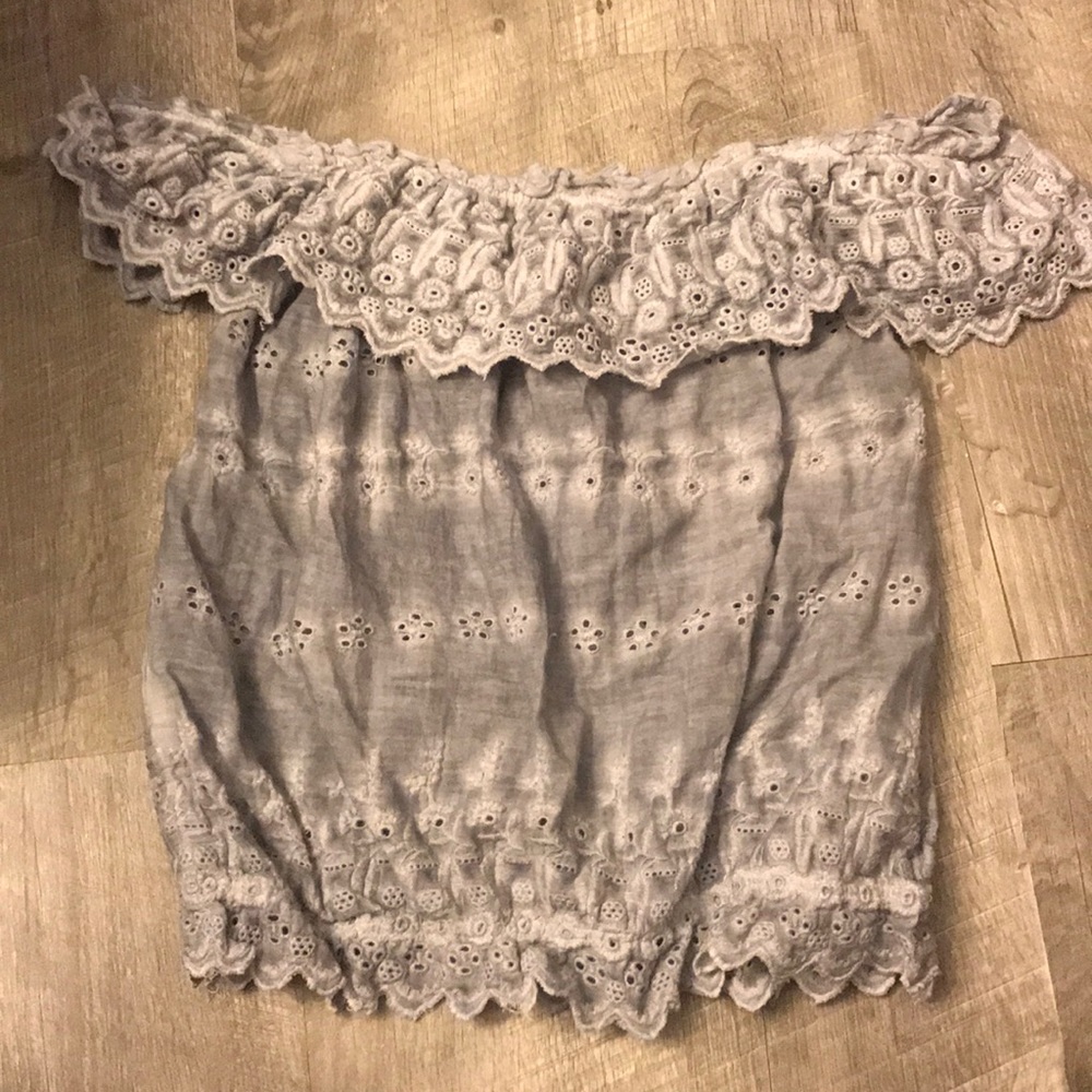 Gray/Blue Off The Shoulder Crop Top